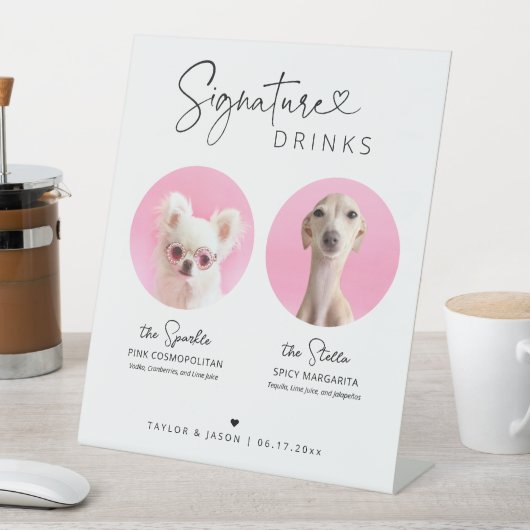 Elegant Dog Signature Drinks | Wedding Bar Sign 台座サイン (インサイチュ)