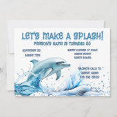 Elegant Dolphin Party Invite | Blue Glitter 招待状 (正面)