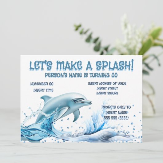 Elegant Dolphin Party Invite | Blue Glitter 招待状 (スタンド正面)
