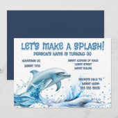 Elegant Dolphin Party Invite | Blue Glitter 招待状 (正面/裏面)