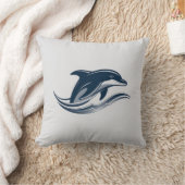 Elegant Dolphin Wave Throw Pillow – For Beach Love クッション (ブランケット)
