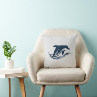 Elegant Dolphin Wave Throw Pillow – For Beach Love クッション