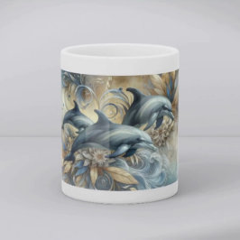 Elegant Dolphins with Golden Floral Waves コーヒーマグカップ
