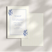 Elegant Doodle Blue Lemons & Stripes Wedding 招待状