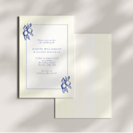 Elegant Doodle Blue Lemons & Stripes Wedding 招待状
