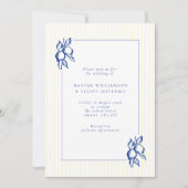 Elegant Doodle Blue Lemons & Stripes Wedding 招待状 (正面)