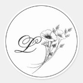 Elegant Doodle Floral Monogram ラウンドシール (正面)