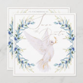 Elegant Dove & Olive Leaves Wedding Save the Date 招待状 (正面/裏面)