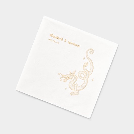 Elegant Dragon Sketch | Wedding Custom Gold 箔ナプキン (左)