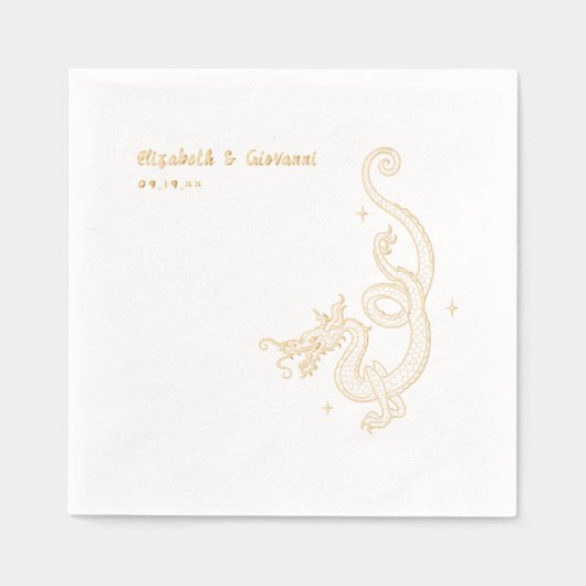 Elegant Dragon Sketch | Wedding Custom Gold 箔ナプキン (正面)