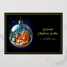 Elegant Dramatic Christmas scenery in bauble Gold 箔シーズンカード