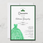 Elegant dress 15th Birthday green Quinceanera 招待状 (正面)