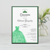 Elegant dress 15th Birthday green Quinceanera 招待状 (スタンド正面)