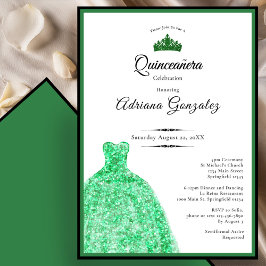 Elegant dress 15th Birthday green Quinceanera 招待状