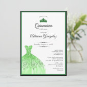 Elegant dress 15th Birthday green Quinceanera 招待状 (スタンド正面)
