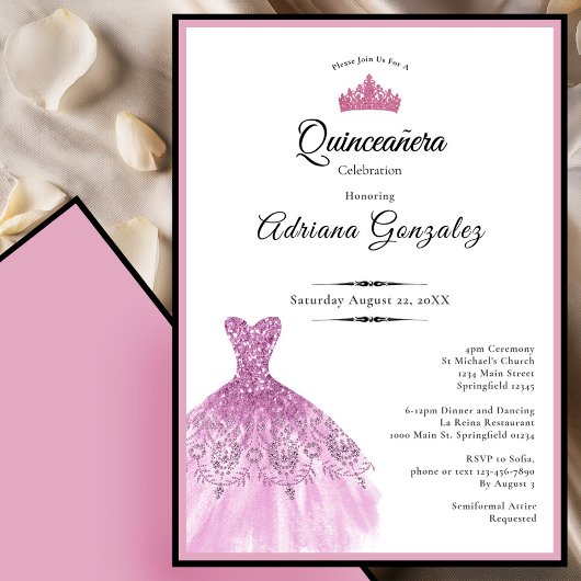 Elegant dress 15th birthday pink Quinceanera 招待状
