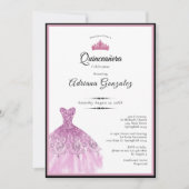 Elegant dress 15th birthday pink Quinceanera 招待状 (正面)
