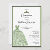 Elegant dress 15th birthday sage green Quinceanera 招待状 (正面)