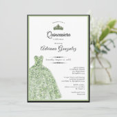 Elegant dress 15th birthday sage green Quinceanera 招待状 (スタンド正面)