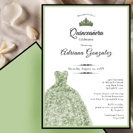 Elegant dress 15th birthday sage green Quinceanera 招待状