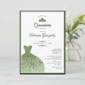 Elegant dress 15th birthday sage green Quinceanera 招待状 (スタンド正面)