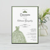 Elegant dress 15th birthday sage green Quinceanera 招待状 (スタンド正面)