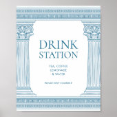 Elegant drink station table party sign in blue ポスター (正面)
