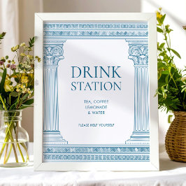 Elegant drink station table party sign in blue ポスター
