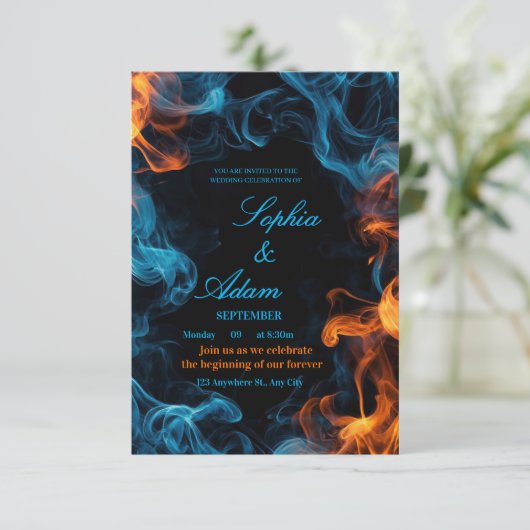 Elegant Dual Flame Wedding Invitation 出欠カード (スタンド正面)