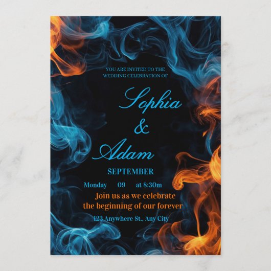 Elegant Dual Flame Wedding Invitation 招待状 (正面)