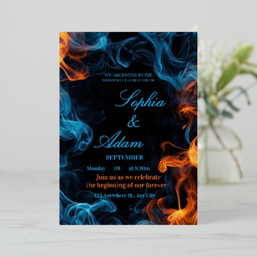 Elegant Dual Flame Wedding Invitation 箔招待状 (立ち正面)