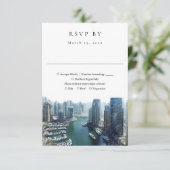 Elegant Dubai Skyline Watercolor Wedding 出欠カード (スタンド正面)