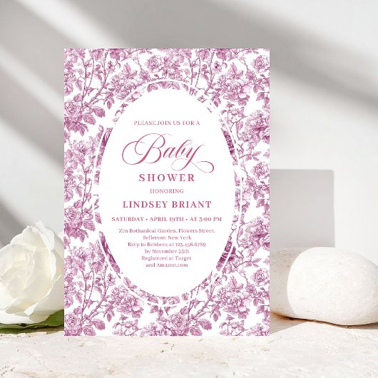 Elegant Dusky Pink Rose Gold Baby Shower Invite 招待状