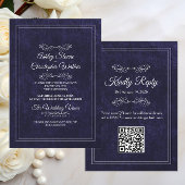 Elegant Dusty Black White QR code Wedding 招待状