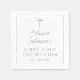 Elegant Dusty Blue Border First Holy Communion スタンダードカクテルナプキン