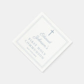 Elegant Dusty Blue Border First Holy Communion スタンダードカクテルナプキン (角)