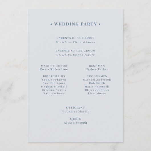 Elegant Dusty Blue Border | Luxe Wedding Welcome プログラム (裏面)