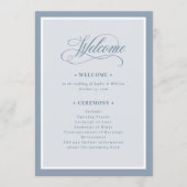 Elegant Dusty Blue Border | Luxe Wedding Welcome プログラム (正面)