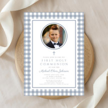 Elegant Dusty Blue Bow Photo Boy First Communion