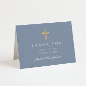 Elegant Dusty Blue Boy First Communion  サンキューカード