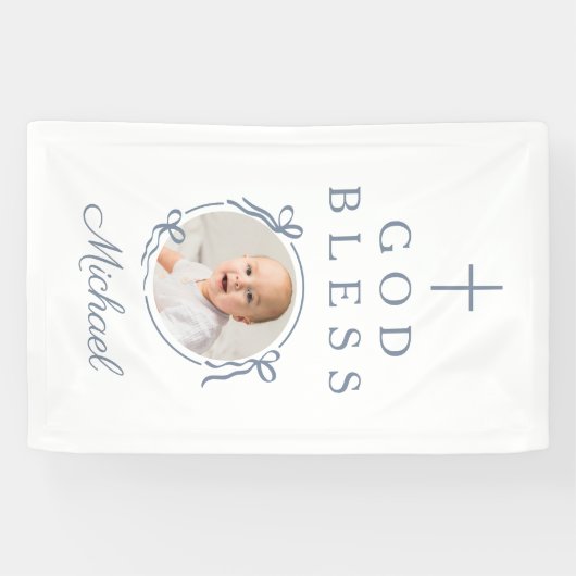 Elegant Dusty Blue Boy God Bless Photo 横断幕 (横)