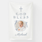 Elegant Dusty Blue Boy God Bless Photo 横断幕 (縦)