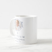 Elegant Dusty Blue Boy Photo Baptism コーヒーマグカップ (正面左)