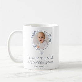 Elegant Dusty Blue Boy Photo Baptism コーヒーマグカップ