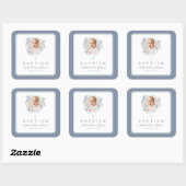 Elegant Dusty Blue Boy Photo Baptism スクエアシール (シート)