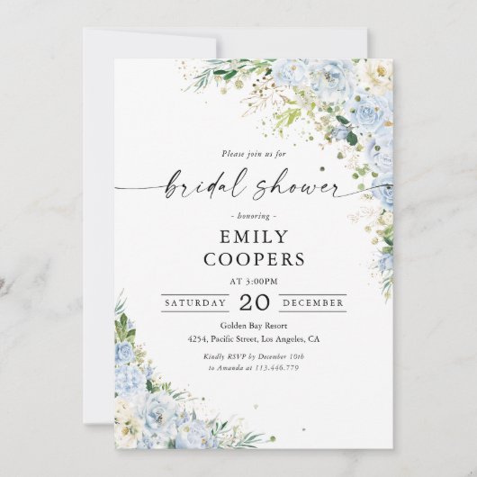 Elegant Dusty Blue Bridal Shower Invitation 招待状 (正面)
