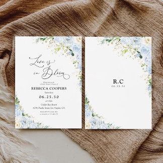 Elegant Dusty Blue Bridal Shower Invitation 招待状