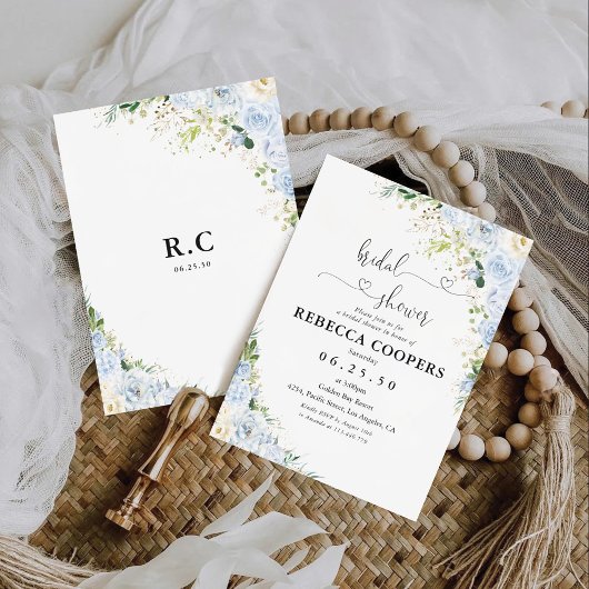 Elegant Dusty Blue Bridal Shower Invitation 招待状