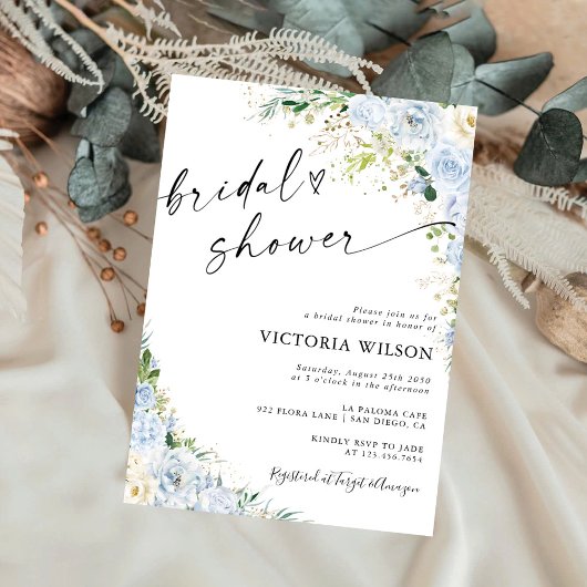Elegant Dusty Blue Bridal Shower Invitation 招待状