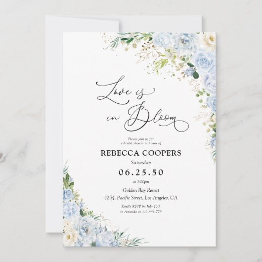 Elegant Dusty Blue Bridal Shower Invitation 招待状 (正面)